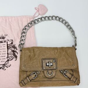 Auth vintage Juicy Couture Leather Clutch Bag chunky silver metal Chain Strap